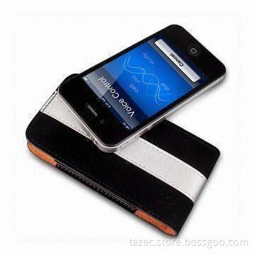 Leather Case for Apple's iPhone, with Pulling Strap and Velcro Closure, Various Colors are Available